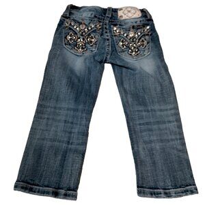 Miss Me Jeans Girls Size 7 Studded Rhinestones Whiskered KE8393C Crop Pants